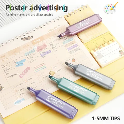 Metalen Glitter Markeerstiften Set Beitelpunt Assorti Kleuren Pennen Voor School En Kantoor Schrijven En Markeren