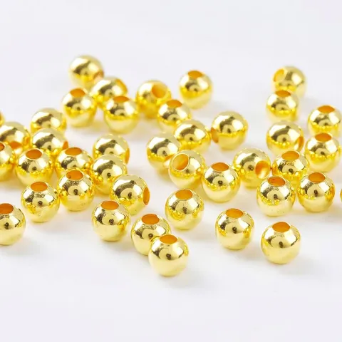 18K Gold Plated Copper Round Spacer Beads DIY Jewelry Findings Accessories Smooth Metal Ball Beads for Bracelet Necklace Making