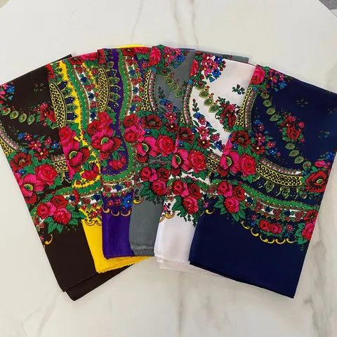 Pañuelo Cuadrado de Rayón Estilo Bohemio Étnico Mujer Estampado Floral Rosa Paisley Chal Moda