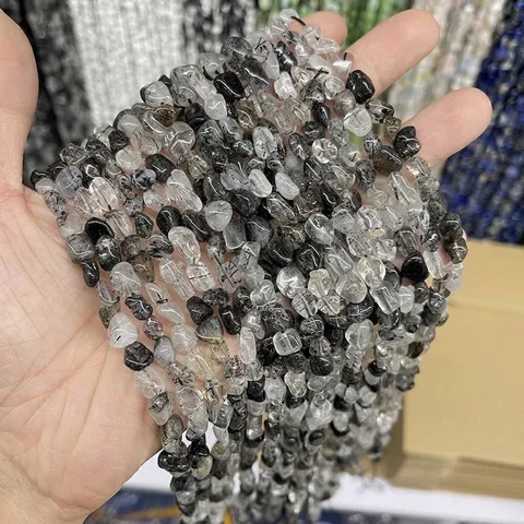 Natural Black Rutilated Quartz Irregular Freeform Loose Beads Crystal Chips For Jewelry Making DIY Handmade Accessories