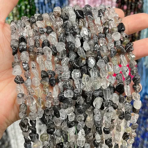 Natural Black Rutilated Quartz Irregular Freeform Loose Beads Crystal Chips For Jewelry Making DIY Handmade Accessories