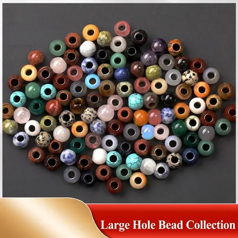 Natural Crystal Gemstone Loose Beads Round Large Hole Spacer Beads For Jewelry Making DIY Bracelets Necklaces Semi-Precious Stone Accessories