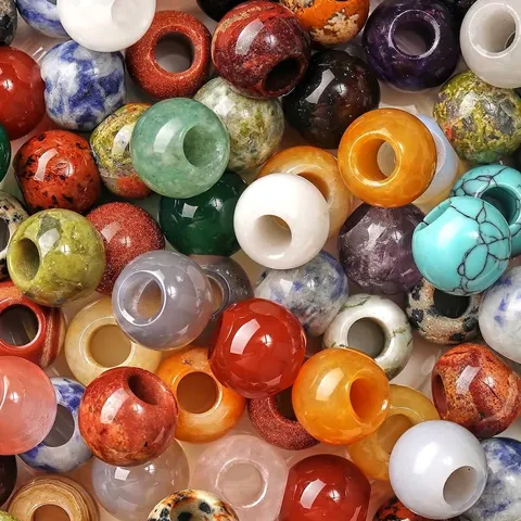 Natural Crystal Gemstone Loose Beads Round Large Hole Spacer Beads For Jewelry Making DIY Bracelets Necklaces Semi-Precious Stone Accessories