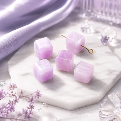 Natural Kunzite Square Beads Lavender Gemstone Polished Loose Cube Beads For DIY Jewelry Making Bracelet Handmade Accessories