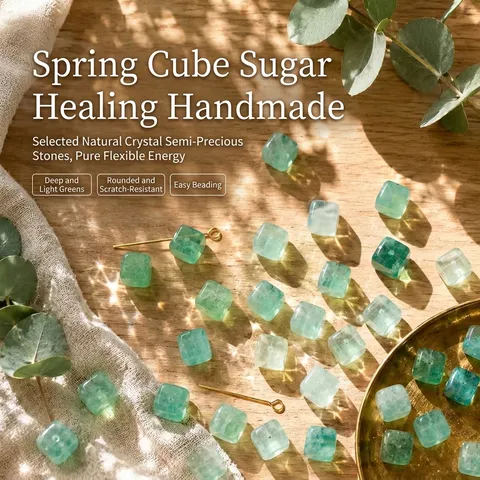 Natural Green Strawberry Quartz Cube Loose Beads Polished Crystal Gemstone Spacer Beads For DIY Jewelry Making Bracelet Necklace