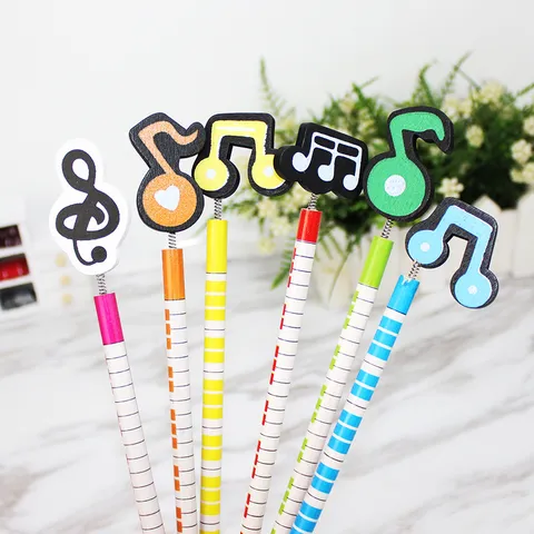 Lápiz de Madera Creativo de Dibujos Animados Lindo Con Parte Superior de Nota Musical Patrón de Impresión de Teclas de Piano Rayadas de Colores Lápiz de Escritura para Estudiantes Escuela Oficina Regalo