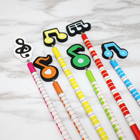 Lápiz de Madera Creativo de Dibujos Animados Lindo Con Parte Superior de Nota Musical Patrón de Impresión de Teclas de Piano Rayadas de Colores Lápiz de Escritura para Estudiantes Escuela Oficina Regalo