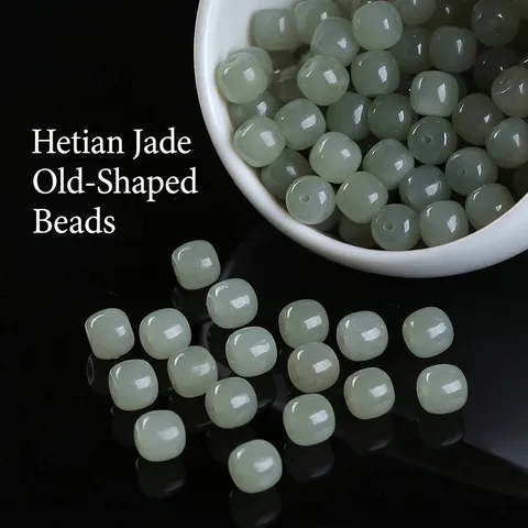 Natural Hetian Jade Loose Beads Old Shape Barrel Beads For DIY Jewelry Making Bracelet Craft Accessories Polished Gemstone