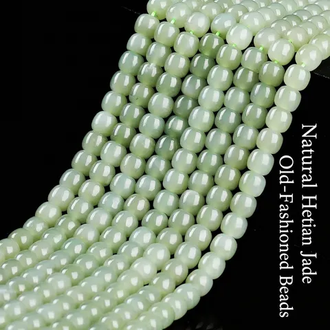 Natürliche Hetian-Nephrit-Jade 108 Buddhistische Gebetsperlen Alter Stil Polierte Fassperlen Armband Halskette Für Meditation Herren Damen Schmuck
