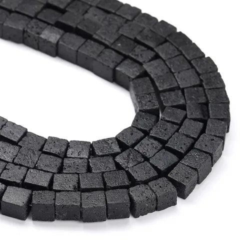 Natural Black Lava Stone Cube Loose Beads Square Volcanic Rock Spacer Beads For DIY Jewelry Making Bracelet Necklace Findings
