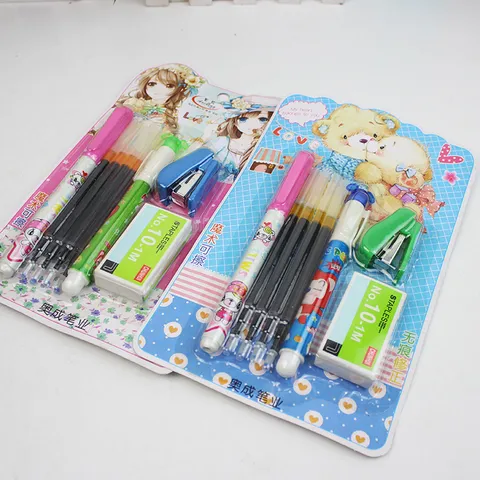 Collezione Regalo di Cancelleria per Studenti Penne Gel Cancellabili Ricariche Mini Cucitrice Punti Metallici Kit Scolastico