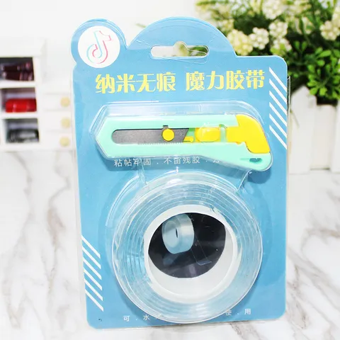 Nano Traceless Double Sided Magic Tape With Utility Knife Reusable Strong Sticky Removable Resin Adhesive Mounting Tape