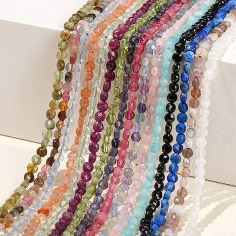 Natural Stone Crystal Faceted Round Beads For DIY Jewelry Making Small Flat Beads Loose Strand Wholesale Accessories