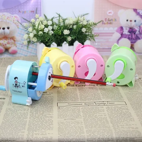 Manual Egg Shaped Pencil Sharpener Cartoon Desktop Hand Crank Sharpener For School Students Durable Plastic Writing Supplies