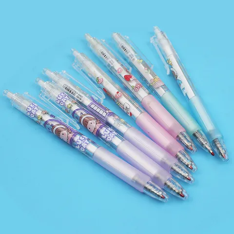 Cute Transparent Retractable Gel Pen Plastic Cartoon Strawberry Flower Design Office School Writing Stationery Black Ink Pen
