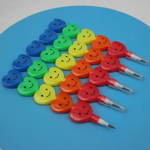 Cute Cartoon Smiley Face Heart Non Sharpening Pencil Multicolor Building Blocks Stackable Plastic Pencils For Kids School Writing Student Stationery Supplies