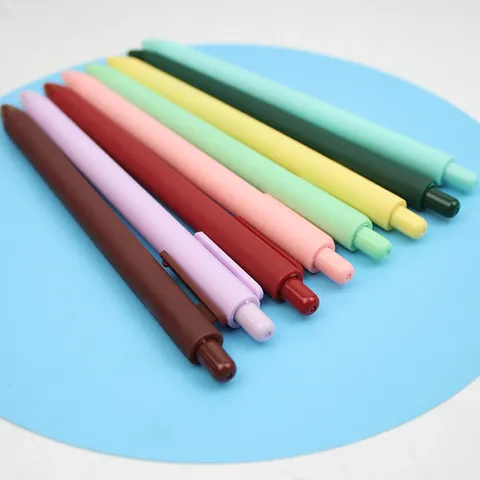Schattige Plastic Klikmechanisme Gelpen Macaron Retro Effen Kleur Zwarte Inkt Kogelpunt Bullet Journal School Kantoor Schrijfwaren