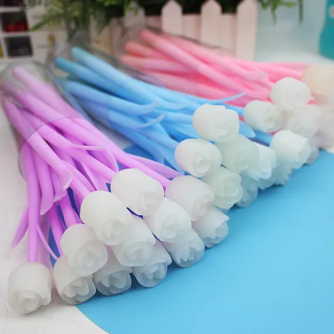 Cute Creative Color Changing Rose Flower Silicone Gel Pen Plastic Black Ink Writing Sign Pen For School Student Stationary
