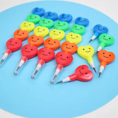 Cute Cartoon Smiley Face Heart Non Sharpening Pencil Multicolor Building Blocks Stackable Plastic Pencils For Kids School Writing Student Stationery Supplies