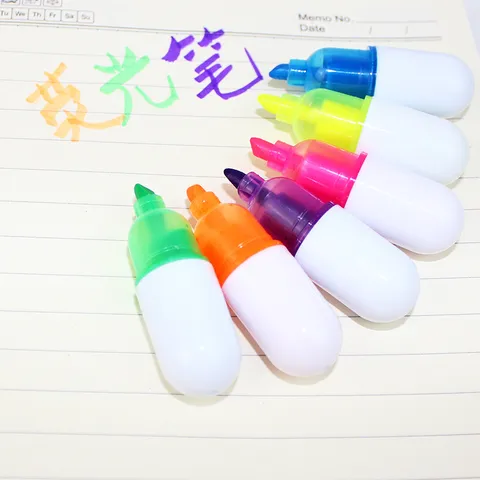 Cute Plastic Pill Shaped Highlighter Colorful Stationery Marking Pens Miniature Cartoon Design Chisel Tip Marker Pen Gift For Students School Office Daily Use