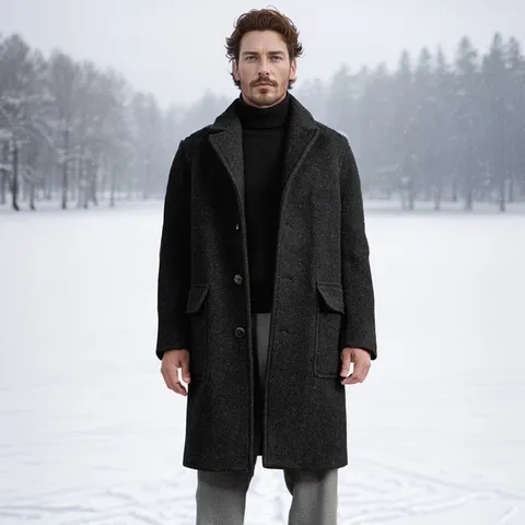 Men's British Style Long Woolen Overcoat Single Breasted Lapel Solid Color Business Casual Trench Coat Outerwear For Autumn