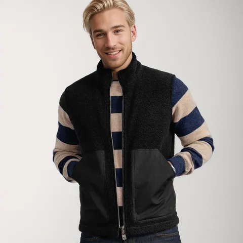 Men Casual Polyester Fleece Vest Stand Collar Zipper Multi-Pocket Warm Sleeveless Top For Autumn Winter
