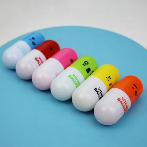 Cute Cartoon Smile Face Pill Capsule Retractable Ballpoint Pen Plastic Multi Color Vitamin Novelty Stationery For Office Students Gift