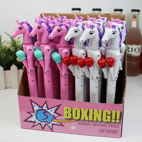 Cute Cartoon Unicorn Boxing Ballpoint Pen With LED Light Creative Decompression Novelty Pen Interactive Toy Pen For School Students Office Office Supplies