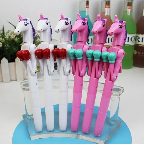 Cute Cartoon Unicorn Boxing Ballpoint Pen With LED Light Creative Decompression Novelty Pen Interactive Toy Pen For School Students Office Office Supplies