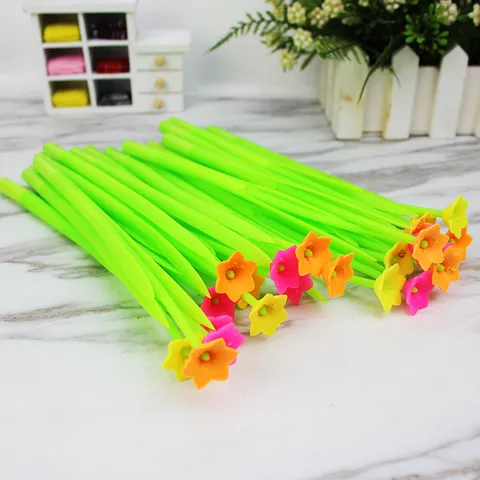 Creative Plant Shape Gel Pen Cute Soft Plastic Flower Sprout Capped Stationery Writing Ink Pen For Students School Office