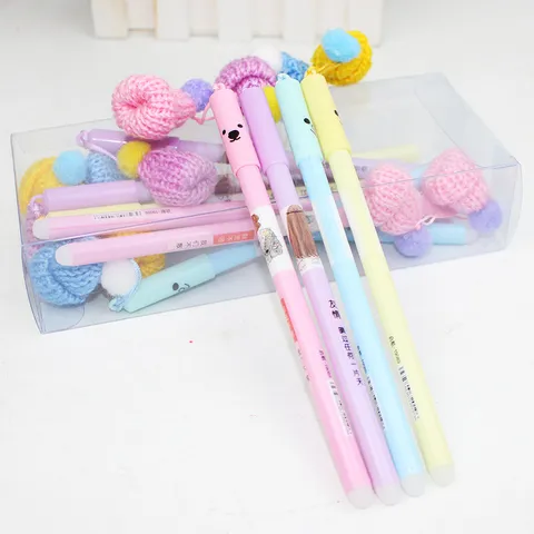 Cute Cartoon Bear Gel Pen With Knit Hat Pendant Creative Plastic Writing Pen Smooth Office School Supplies For Student Gift