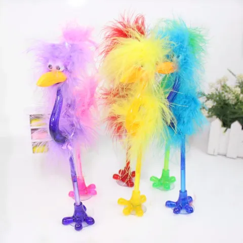 Süßer Cartoon Feder Kugelschreiber Kreativer Flamingo Krone Straußenfeder Schreibstift Saugnapfbasis Für Schule Kinder Bürobedarf
