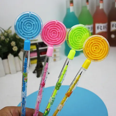 Creative Non Sharpening Stacking Pencil Cartoon Plastic Bullet Pencil With Round Maze Top Toy For Kids Writing