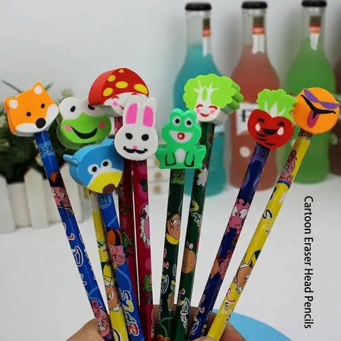 Creative Cartoon Animal Wooden HB Pencils With Detachable Eraser Tops Cute Striped Polka Dot Stationery For Kids School Office Supply Wholesale Assorted Colors Writing Pencils