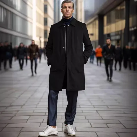 Men's Minimalist Mid-length Windbreaker Jacket Polyester Solid Color Lapel Zipper Outerwear Casual Business Commuter Coat For Spring Autumn