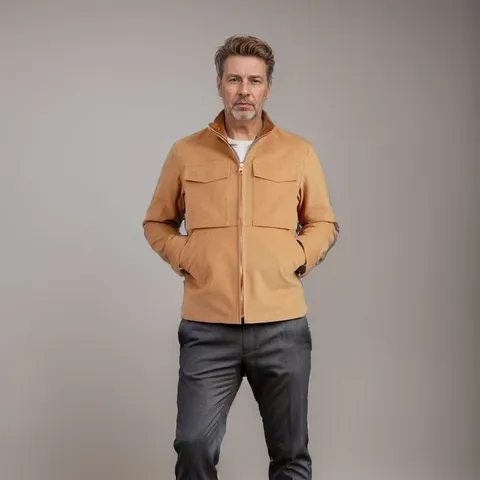 Giacca da Uomo Cargo Casual Colletto a Revers Multi Tasca Lavoro Abbigliamento Esterno Classico Tinta Unita Cerniera Top Giubbotto per Autunno
