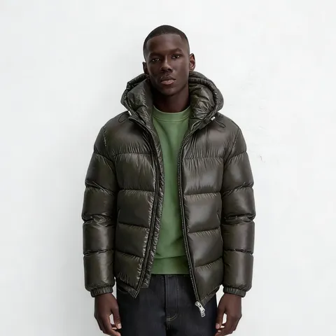 Herren Casual Glänzend Steppjacke Amerikanischer Stil Einfarbig Verdickt Kapuzenjacke Warm Winddicht Polyester Winter Top Oberbekleidung