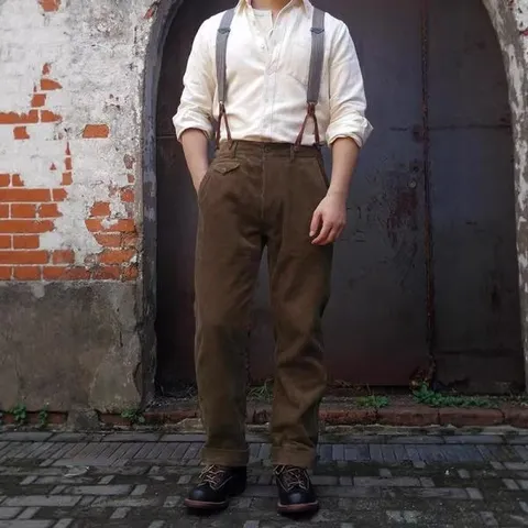 Men's Corduroy Casual Pants Straight Leg High Waist Loose Solid Color Business Trousers Fall Spring Male Clothing