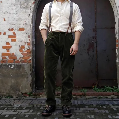 Men's Corduroy Casual Pants Straight Leg High Waist Loose Solid Color Business Trousers Fall Spring Male Clothing