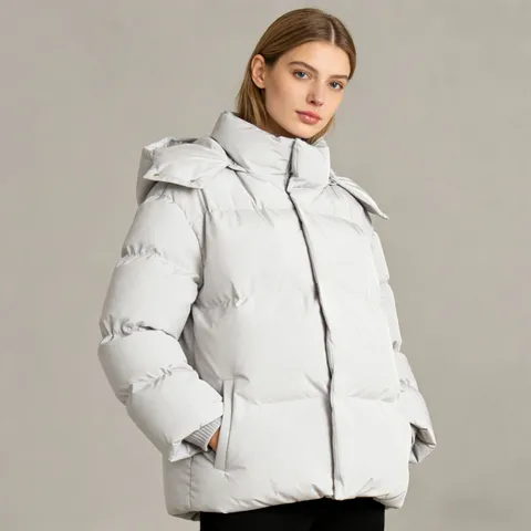 Doudoune Matelassée à Capuche Oversize pour Femme Hiver Couleur Unie Manches Longues Manteau Chaud en Coton avec Poches