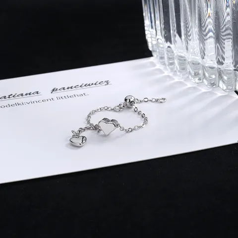 Verstellbarer Süßer Herz Stern Kette Ring Für Damen Kupfer Versilbert Strass Ausziehbarer Fingerring Modeschmuck