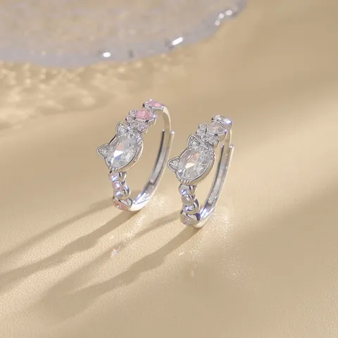 Cute Cat Paw Print Heart Zirconia Open Ring For Women Silver Plated Copper Kitten Adjustable Finger Ring Jewelry Gift