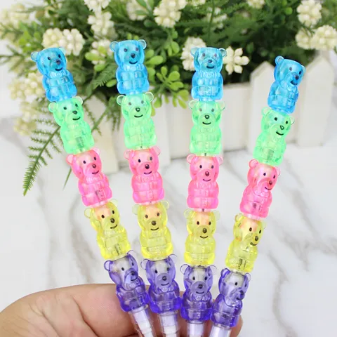Creative 5-Segment Cartoon Bear Stackable Pencil Plastic Non-Sharpening Building Block Pencil For Kids School Writing Stationery