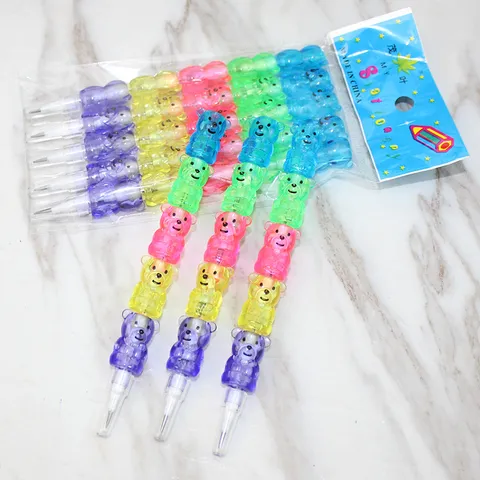 Creative 5-Segment Cartoon Bear Stackable Pencil Plastic Non-Sharpening Building Block Pencil For Kids School Writing Stationery