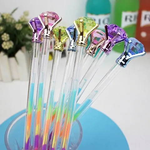 Creative Diamond Top Gel Pen 1.0mm Bullet Tip Rainbow Ink Colorful Gradient Writing Pens For School Office Cute Stationery