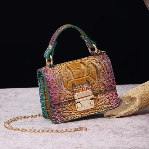 Bolso Bandolera Vintage para Mujer con Patrón de Cocodrilo Bolso de Cuero PU con Relieve Elegante Correa de Hombro de Cadena Bolso Cuadrado