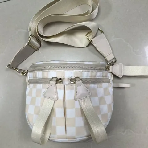 Bolso Bandolera de Nailon Impermeable para Mujer Forma de Concha Patrón de Ajedrez Bolso de Hombro Casual Con Cremalleras Múltiples y Correa Ancha Ajustable