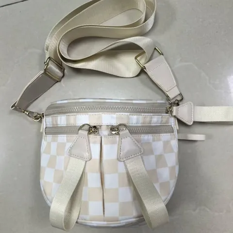 Bolso Bandolera de Nailon Impermeable para Mujer Forma de Concha Patrón de Ajedrez Bolso de Hombro Casual Con Cremalleras Múltiples y Correa Ancha Ajustable