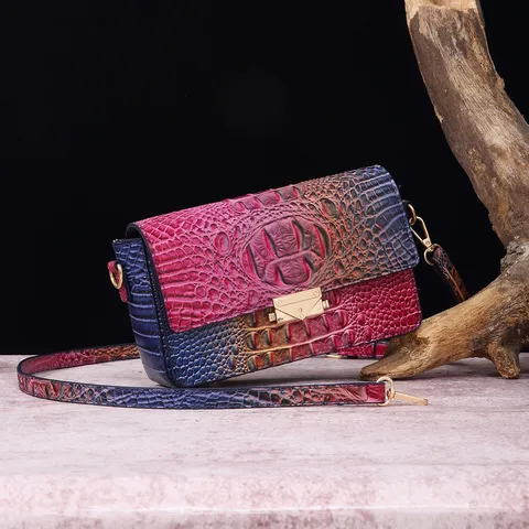 Bolso de Bandolera Vintage para Mujer en Cuero PU Con Relieve de Cocodrilo Degradado Bolso Cuadrado Pequeño Con Cerradura de Metal