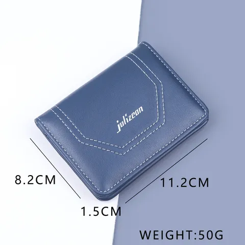 Cartera Corta de Doble Hoja de Cuero PU para Hombre Vintage Casual Color Sólido Tarjetero Detalle de Costuras Monedero Delgado